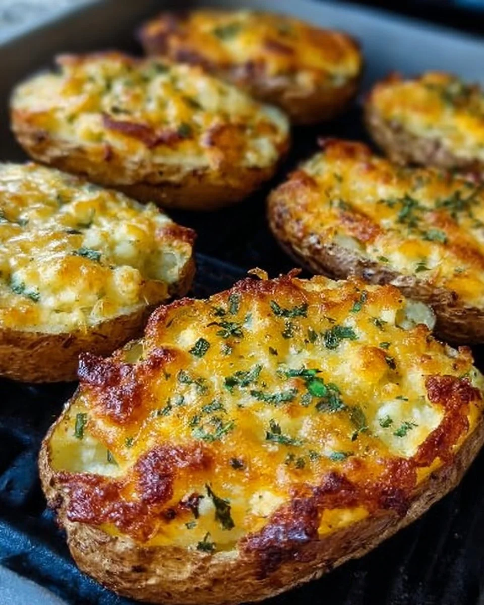 Gebackene Käse-Kartoffeln frisch aus dem Ofen, goldbraun und lecker.