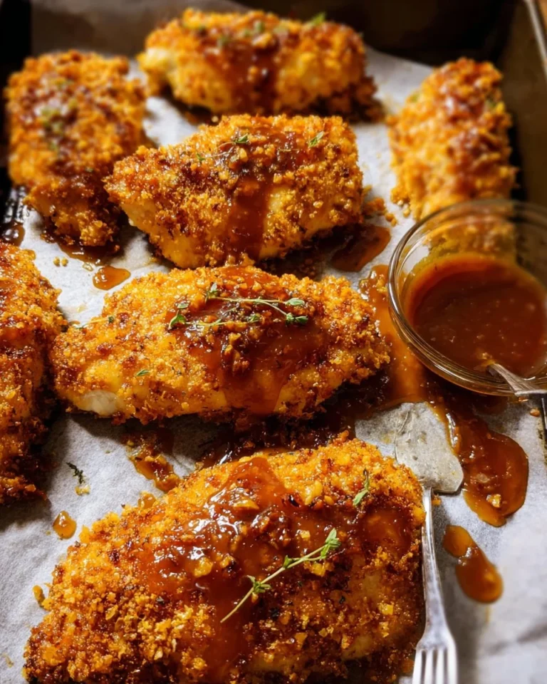 Gebratener knuspriger Ahorn-Dijon-Hühnchen auf einem Teller serviert.