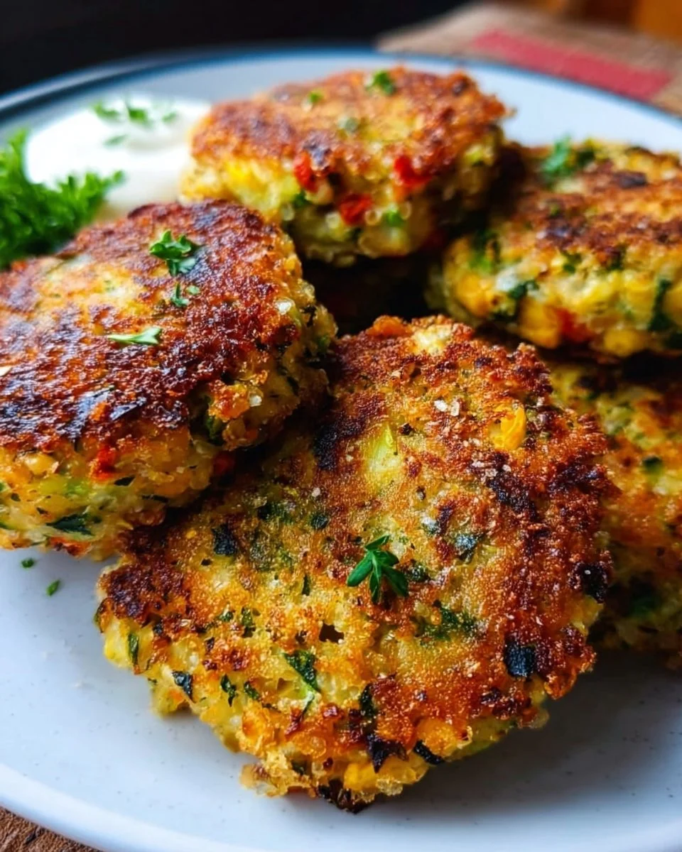 Leckere Gemüsefrikadellen auf einem Teller serviert.