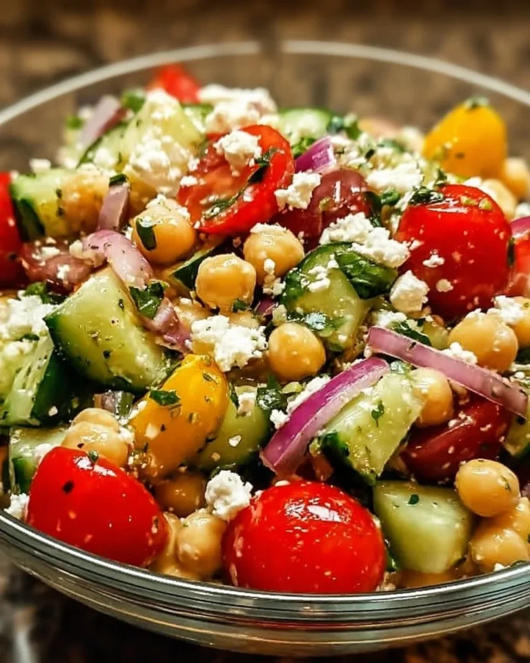 Griechischer Kichererbsensalat mit frischem Gemüse und Kräutern