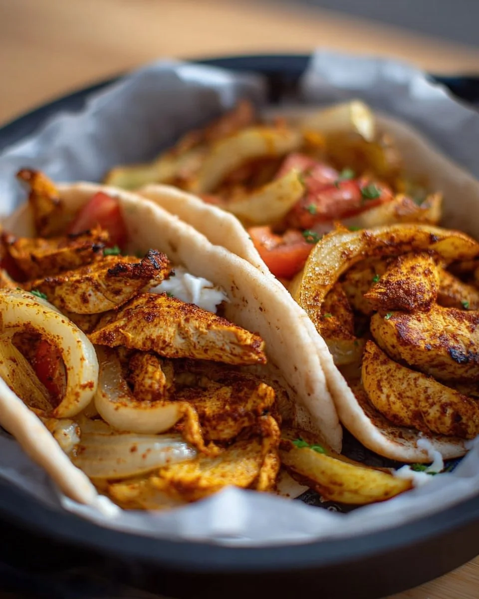 Hähnchen-Gyros aus dem Airfryer auf einem Teller serviert