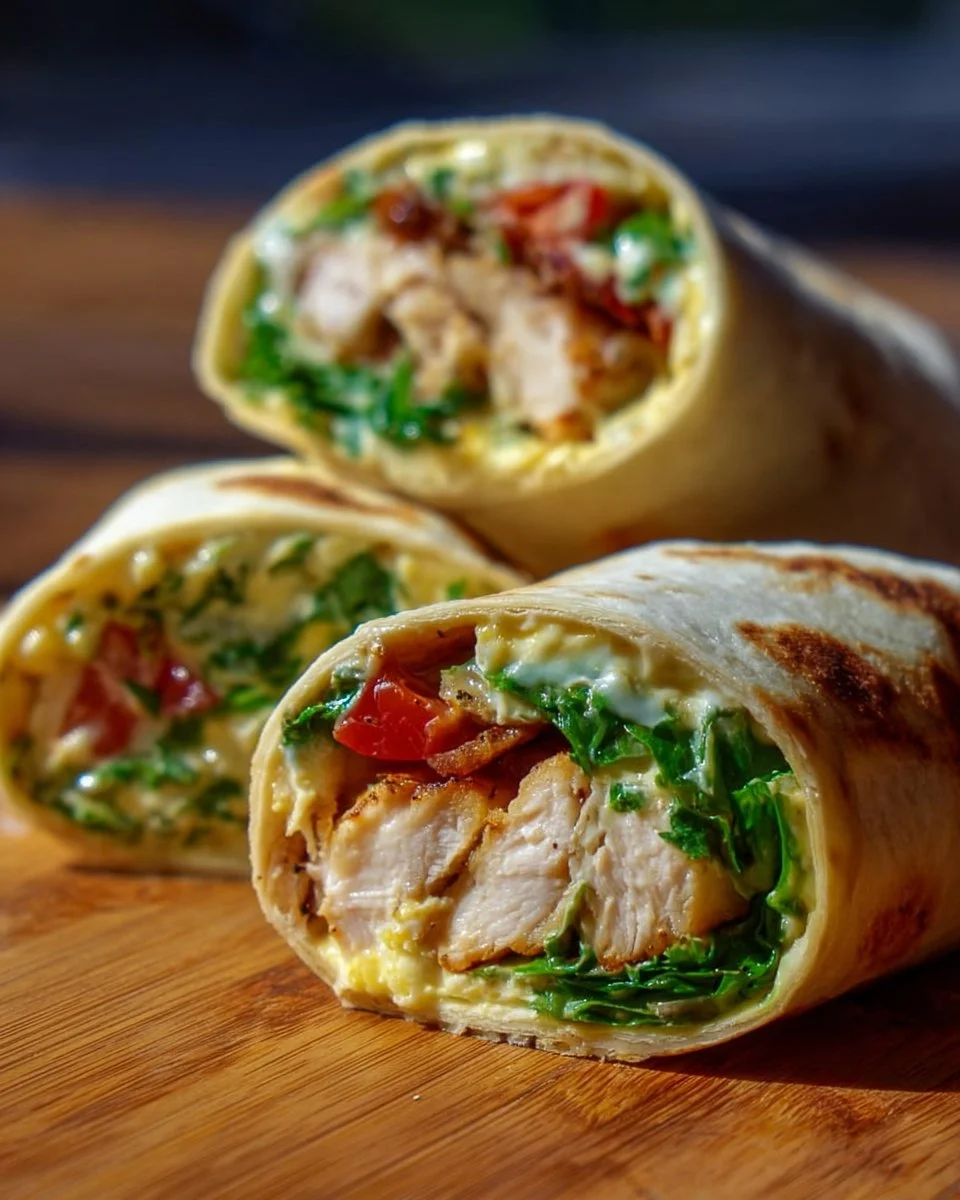 Käsige Knoblauch-Hähnchen-Wraps auf einem Teller serviert