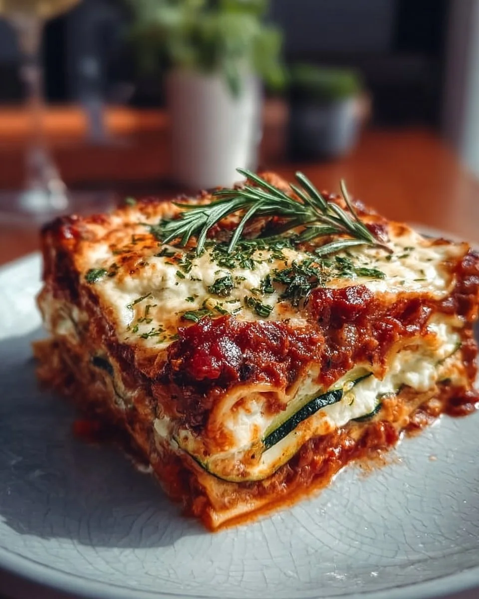 Keto-Lasagne mit Zucchini auf einem Teller serviert