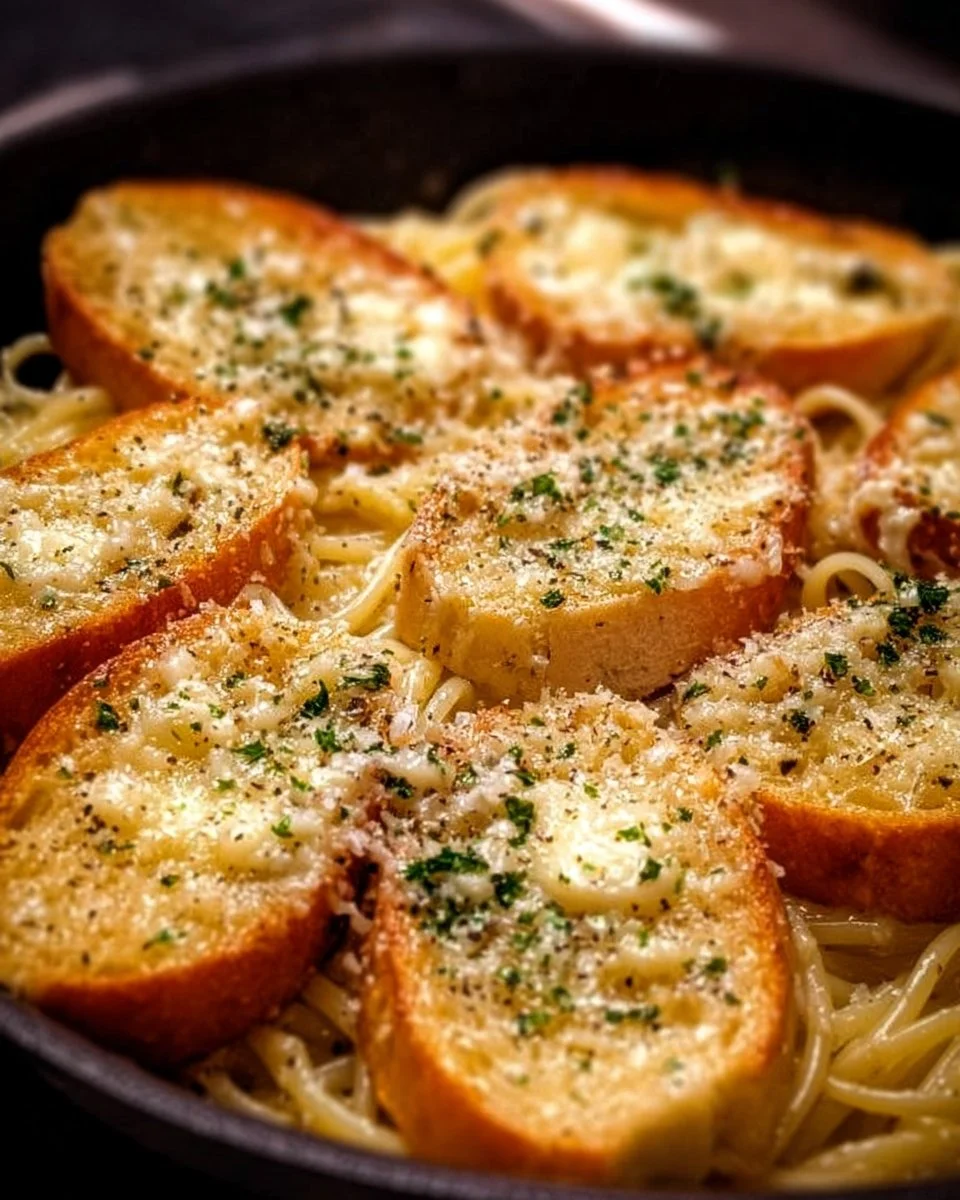 Knoblauch Käse Pasta aus einem Topf mit frischen Zutaten