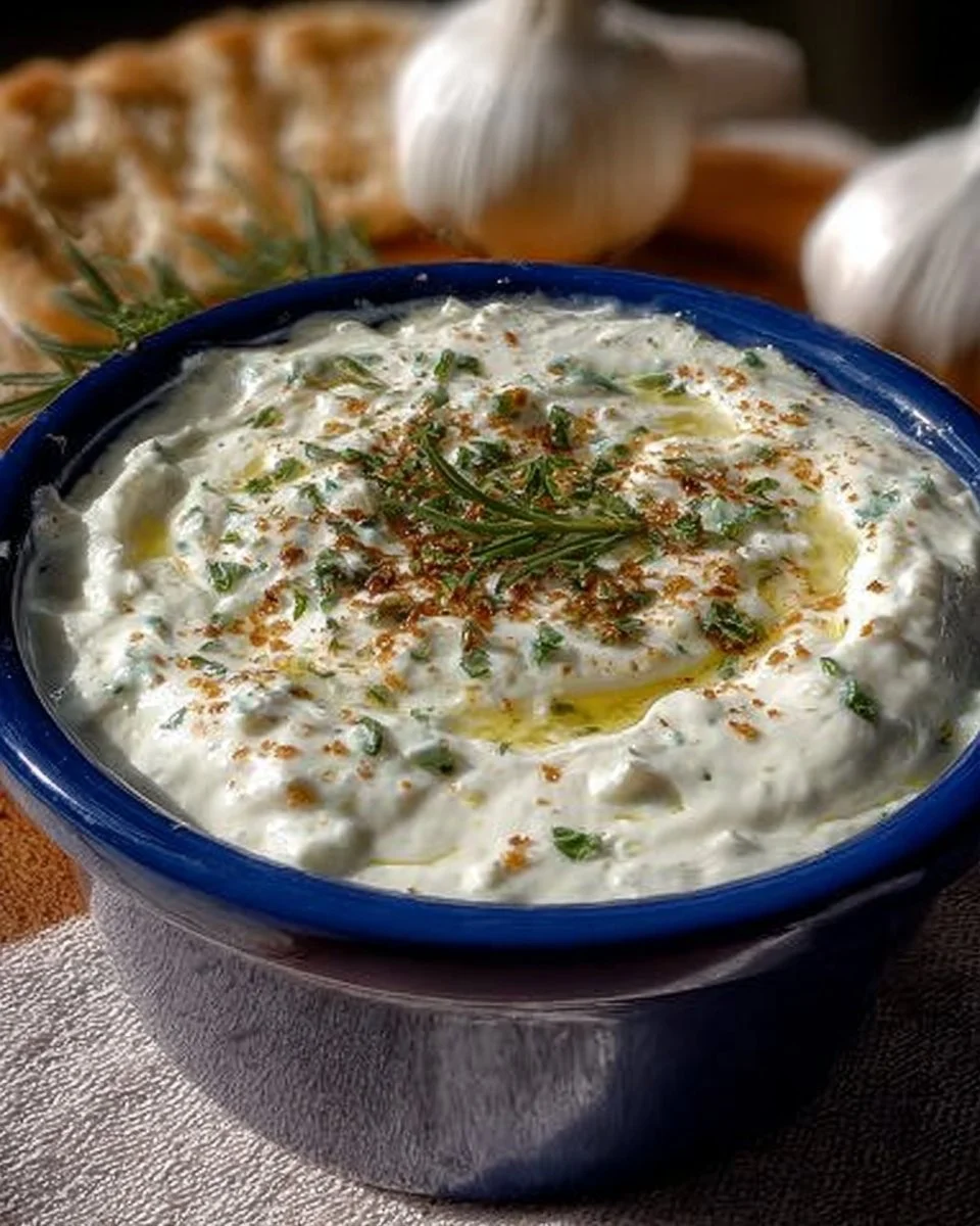 Hausgemachter Knoblauchdip zum Reinlegen in einer Schale