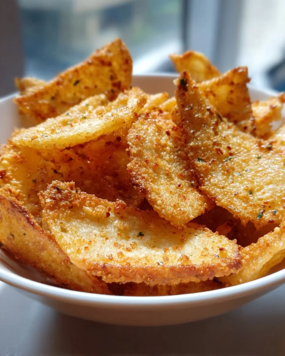 Krosse Quark-Chips aus dem Airfryer auf einem Teller serviert