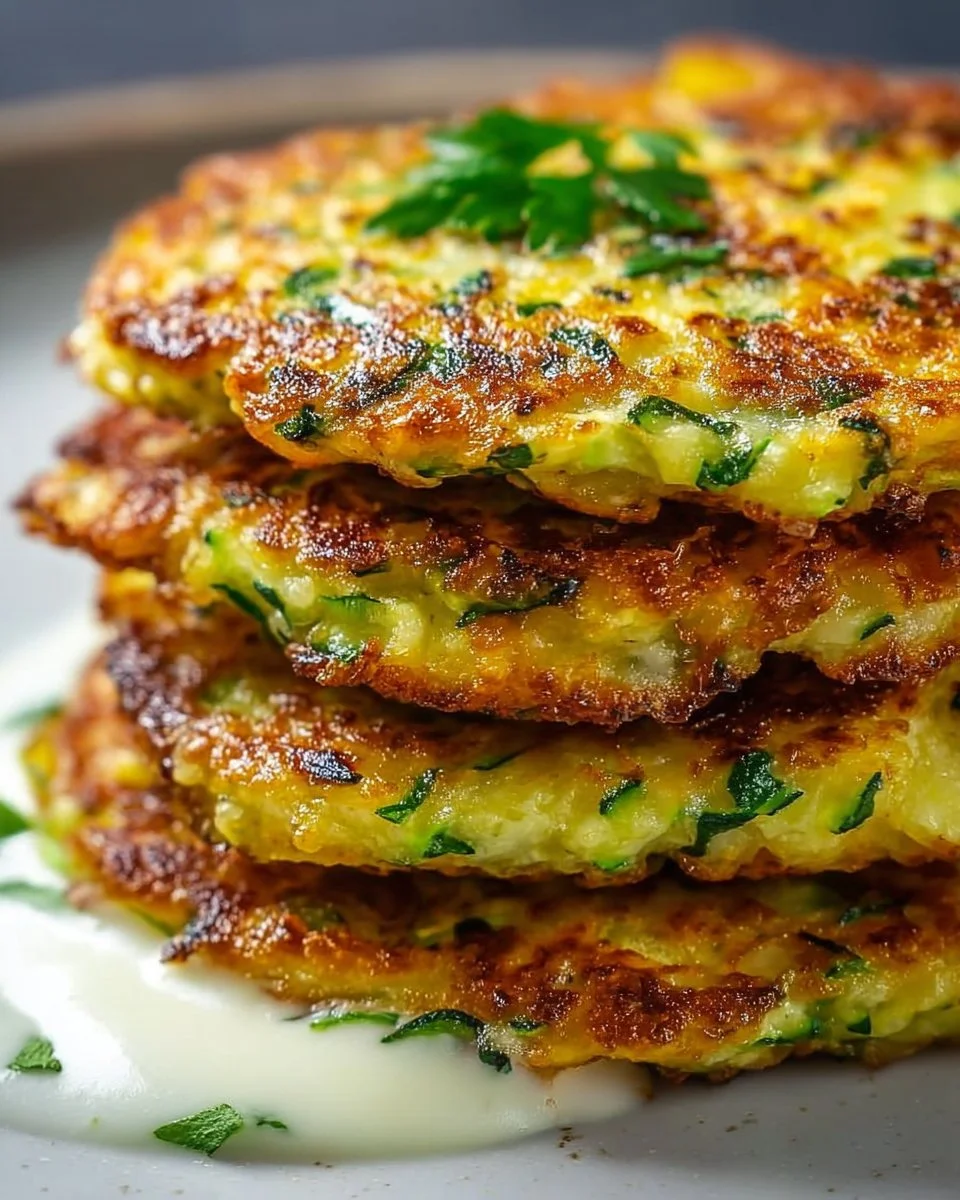 Knusprige Zucchini-Puffer auf einem Teller serviert