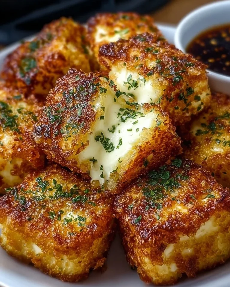 Knuspriger Feta aus dem Airfryer serviert auf einem Teller