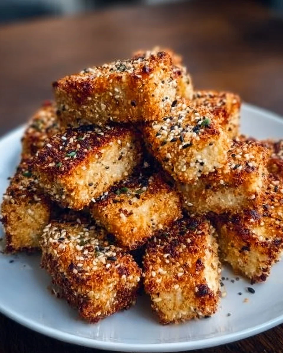 Knuspriger Luftfryer Bagel Tofu mit 3 Zutaten, vegane Mahlzeit