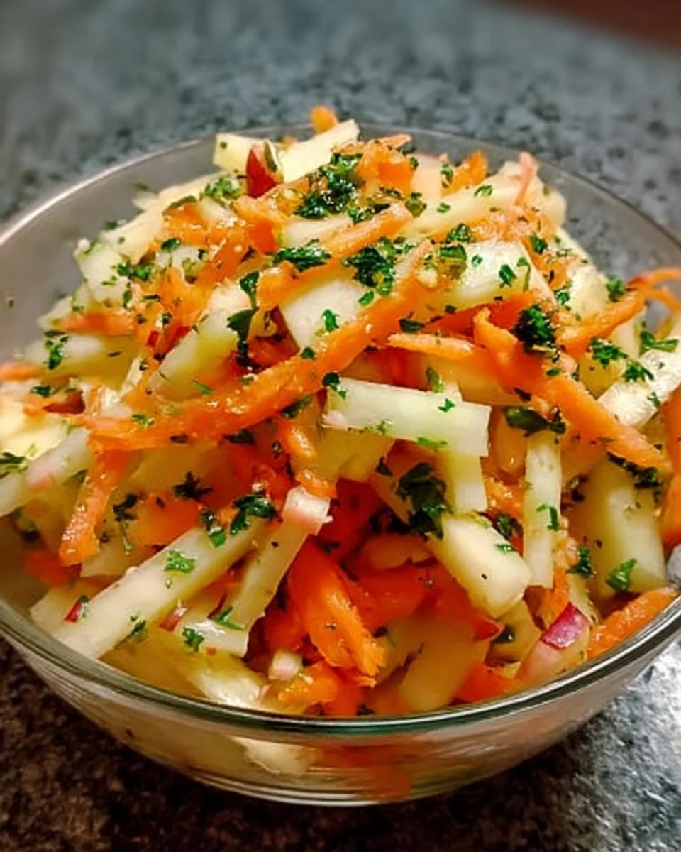 Kohlrabipfirsich-Apfelsalat mit frischen Zutaten