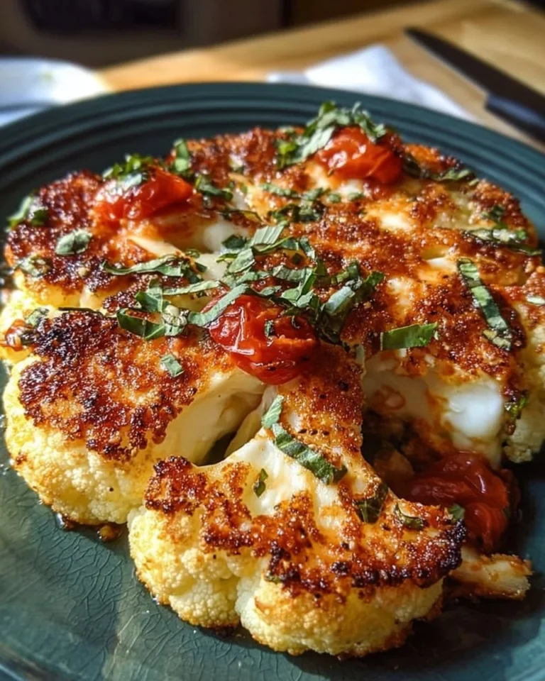 Überbackenes Mozzarella-Blumenkohl-Steak mit goldbrauner Käsekruste