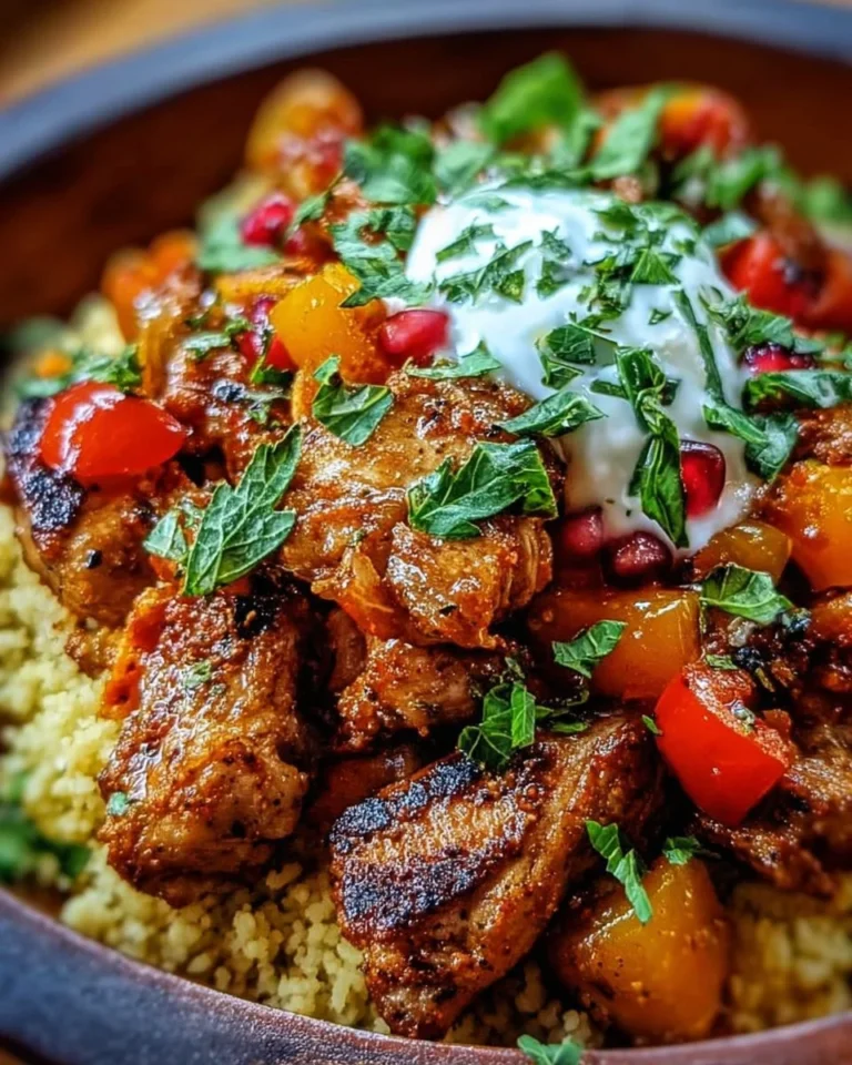 Marokkanische Hühnchen-Couscous-Schüssel mit frischem Gemüse und Gewürzen