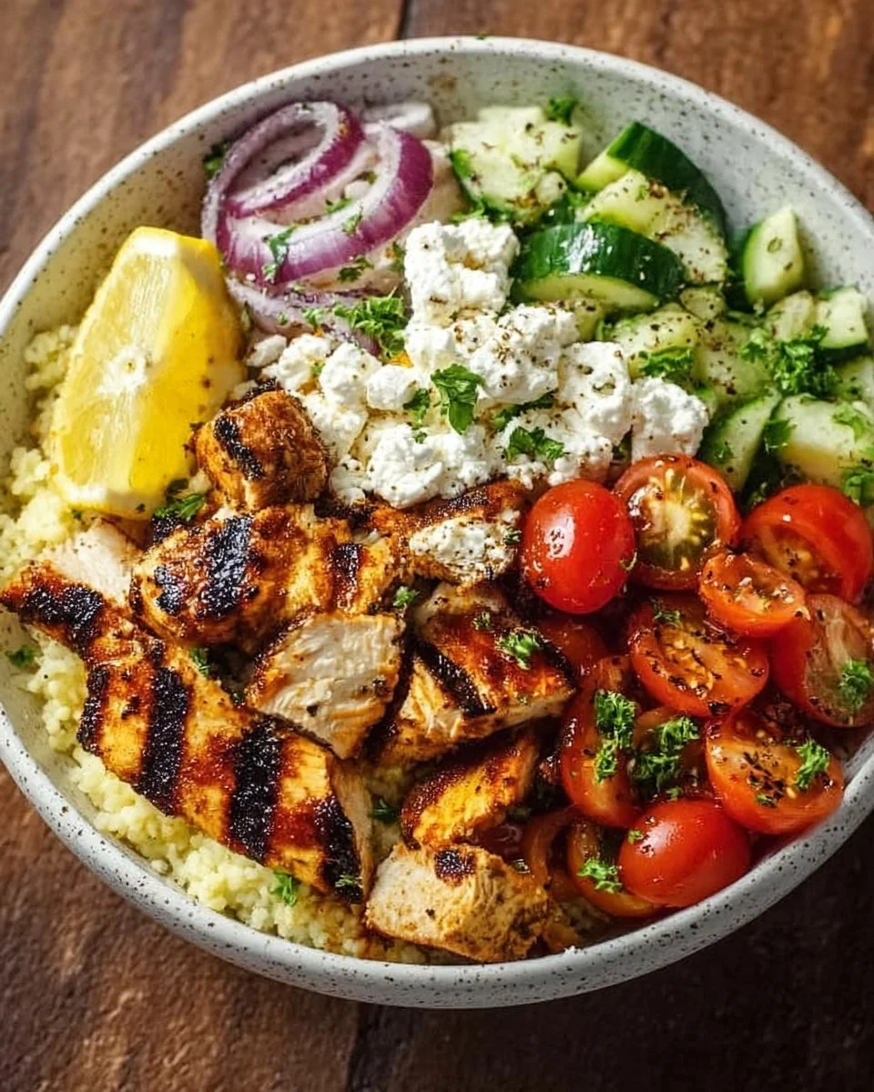Mediterrane Bowl mit Feta und Zitrone, gesundes Rezept
