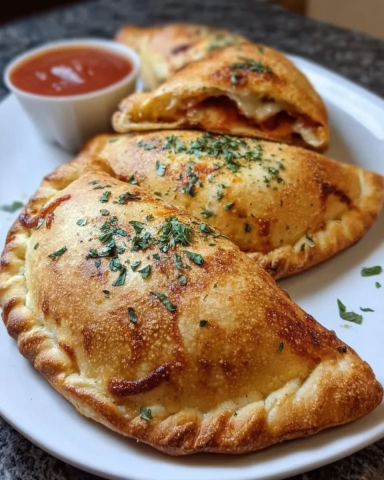 Köstliche Mini-Calzones aus dem Air Fryer auf einem Teller serviert.