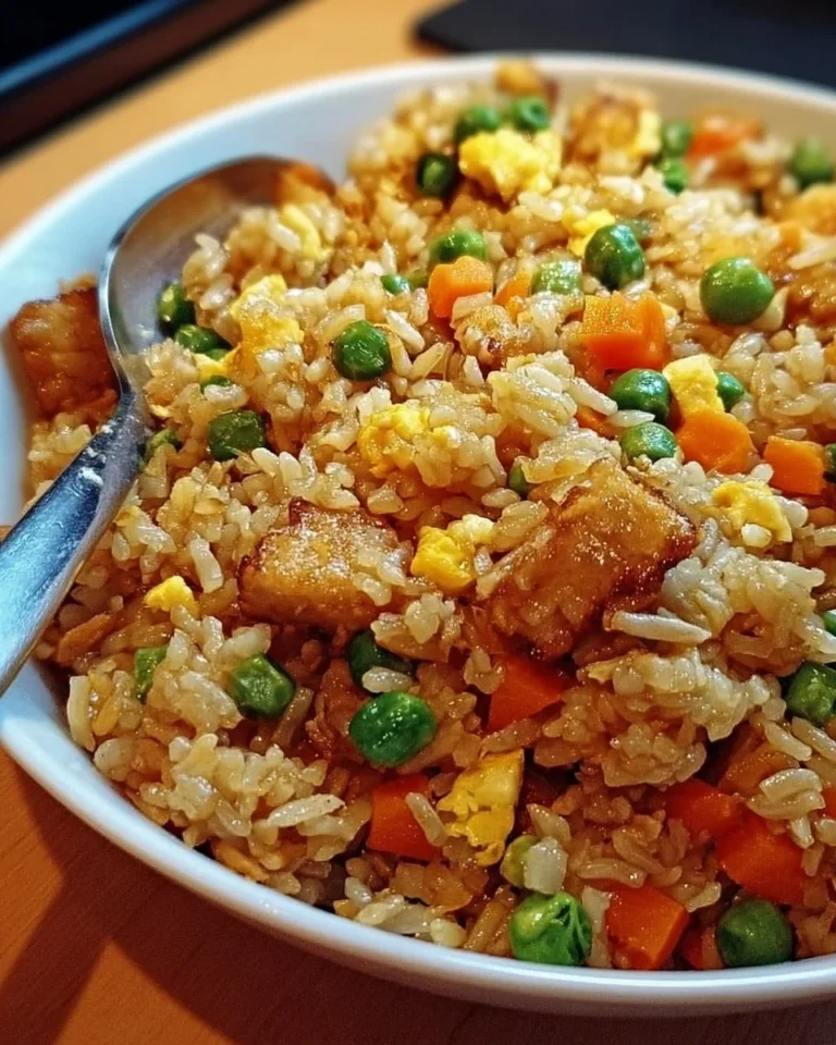 Leckere Portion Nasi Goreng mit Gemüse und Eiern auf einem Teller
