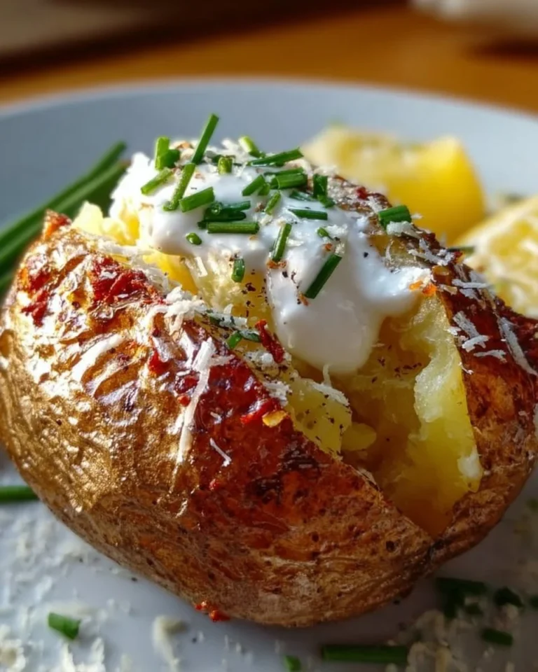 Knusprige Ofenkartoffel aus dem Airfryer auf einem Teller serviert