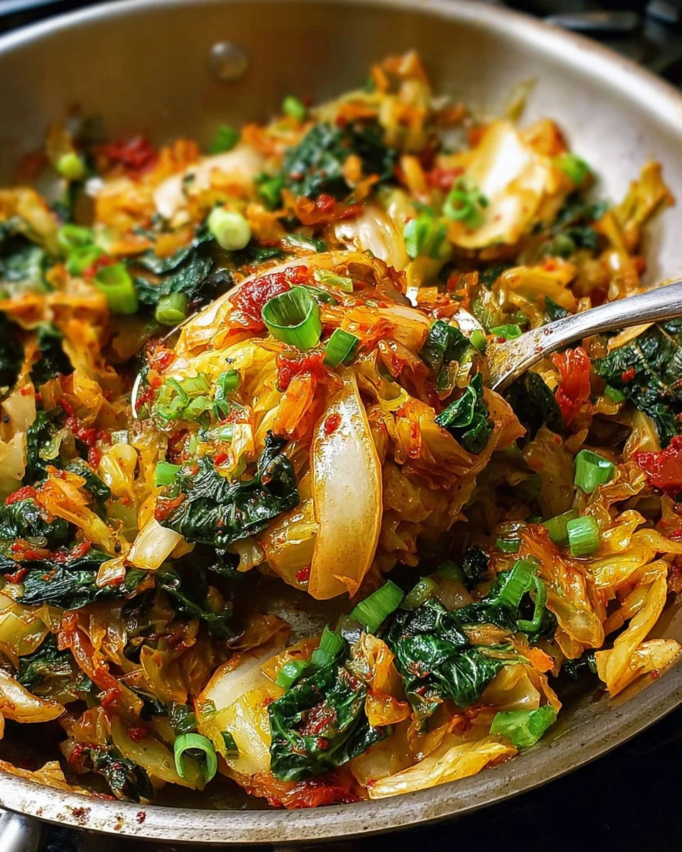 Leckere Paleo-Kohl-Pfanne mit frischem Gemüse und Gewürzen.