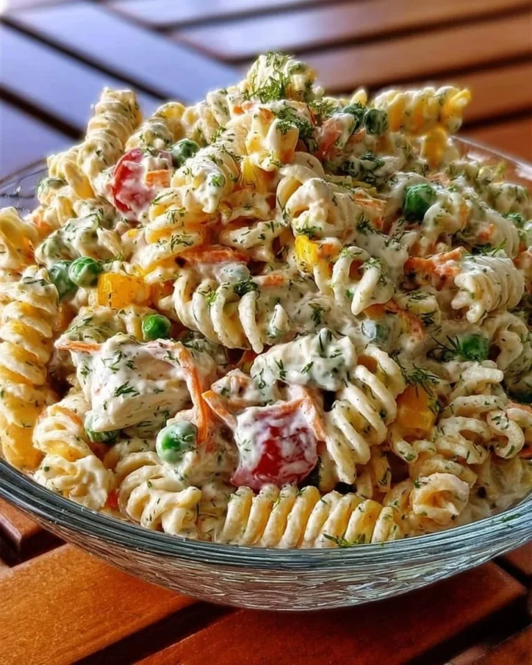 Leckere Pasta Salad mit Joghurtsoße auf einem Teller serviert