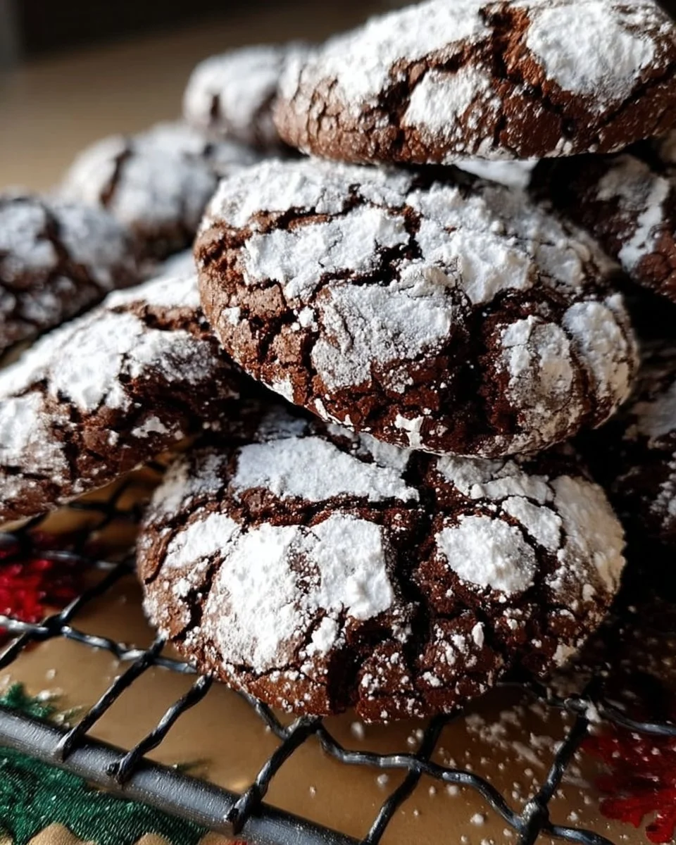 Perfekte doppelte Schokoladen-Crinkle-Cookies frisch gebacken auf einem Teller