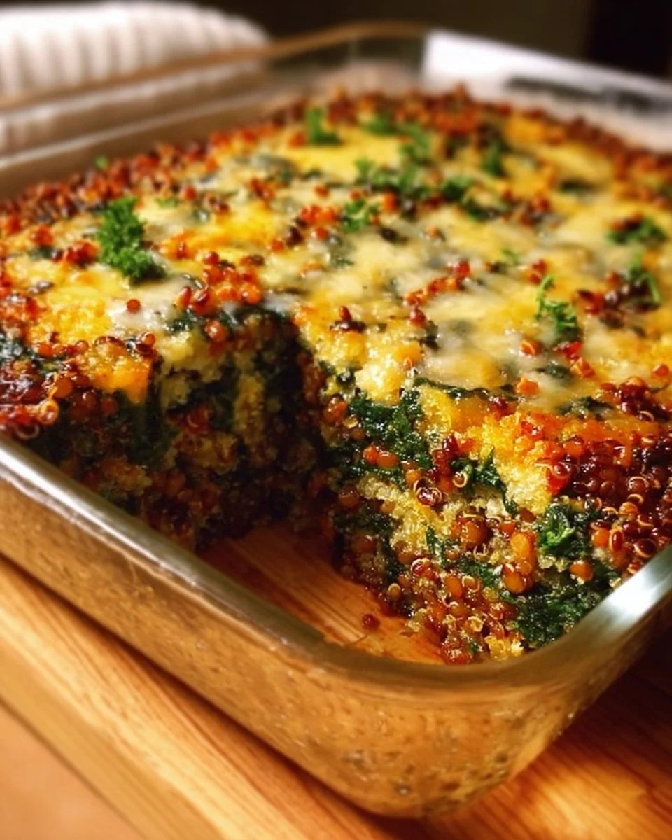 Quinoa Linsen Spinat-Auflauf frisch aus dem Ofen, gesund und nährstoffreich