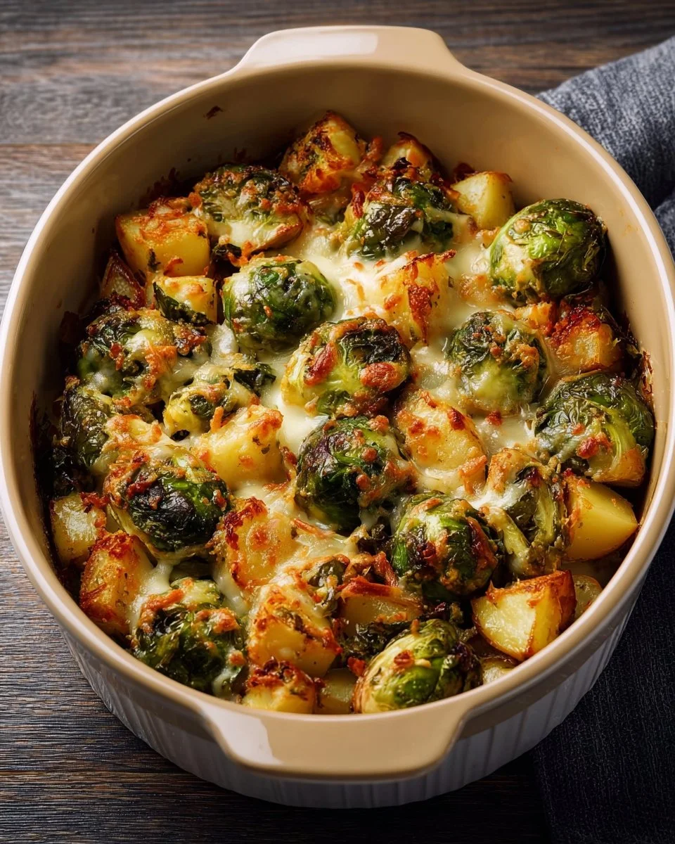 Rosenkohlauflauf mit Kartoffeln im Airfryer - gesundes Rezept