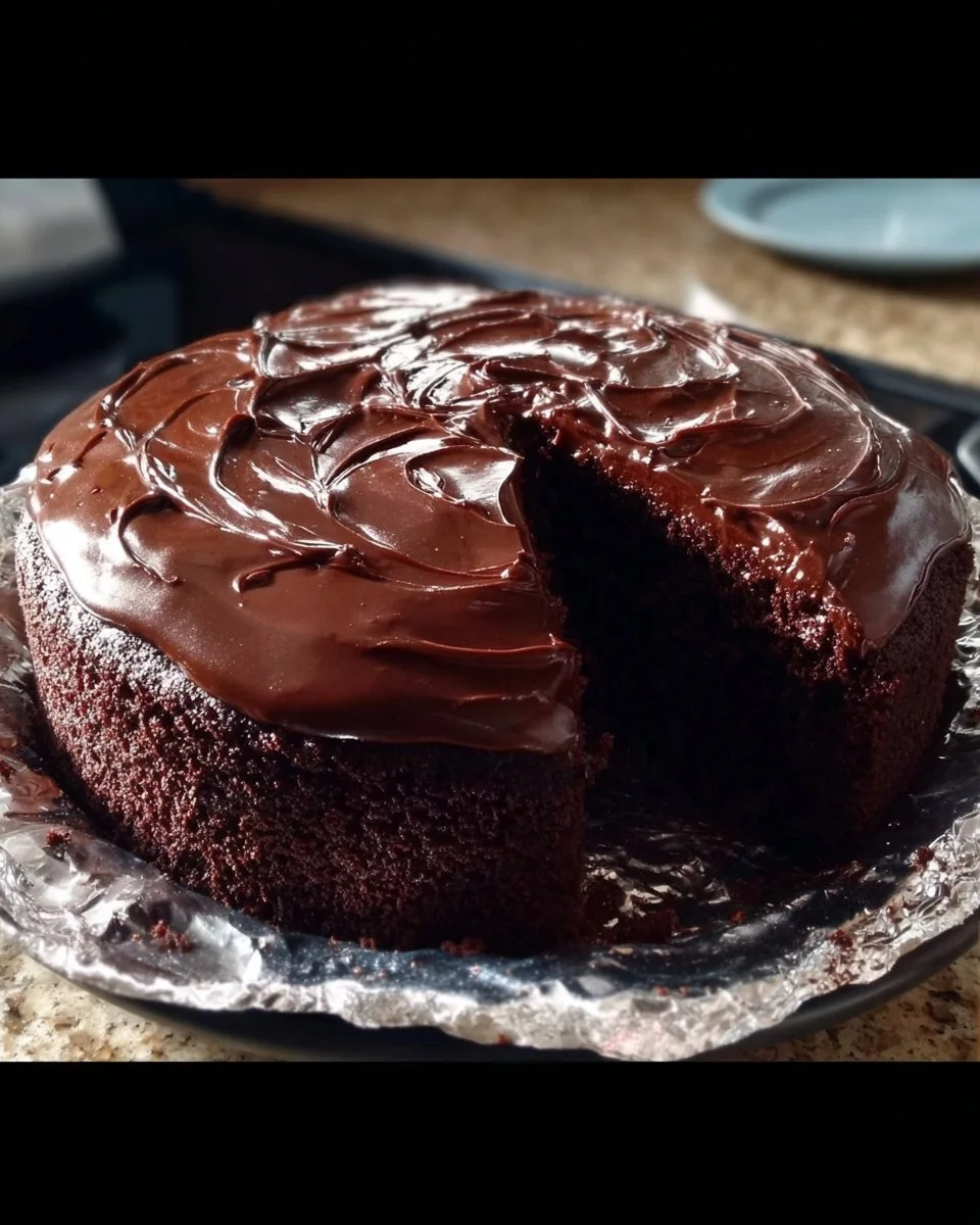 Schokoladenkuchen deluxe auf einem Teller mit Schokoladenglasur und Deko