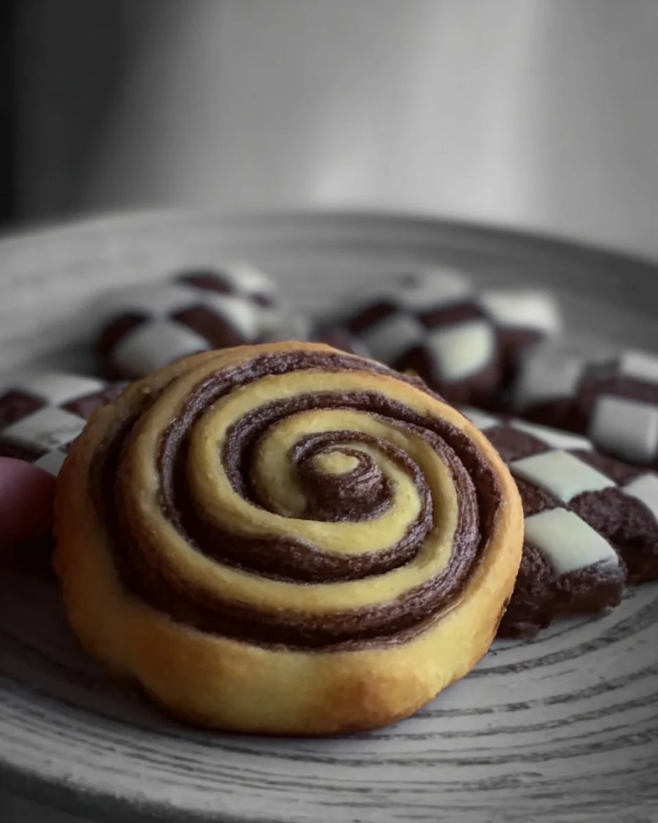 Schwarz-Weiß-Gebäck aus Omas Bäckerei auf einem rustikalen Holzbrett