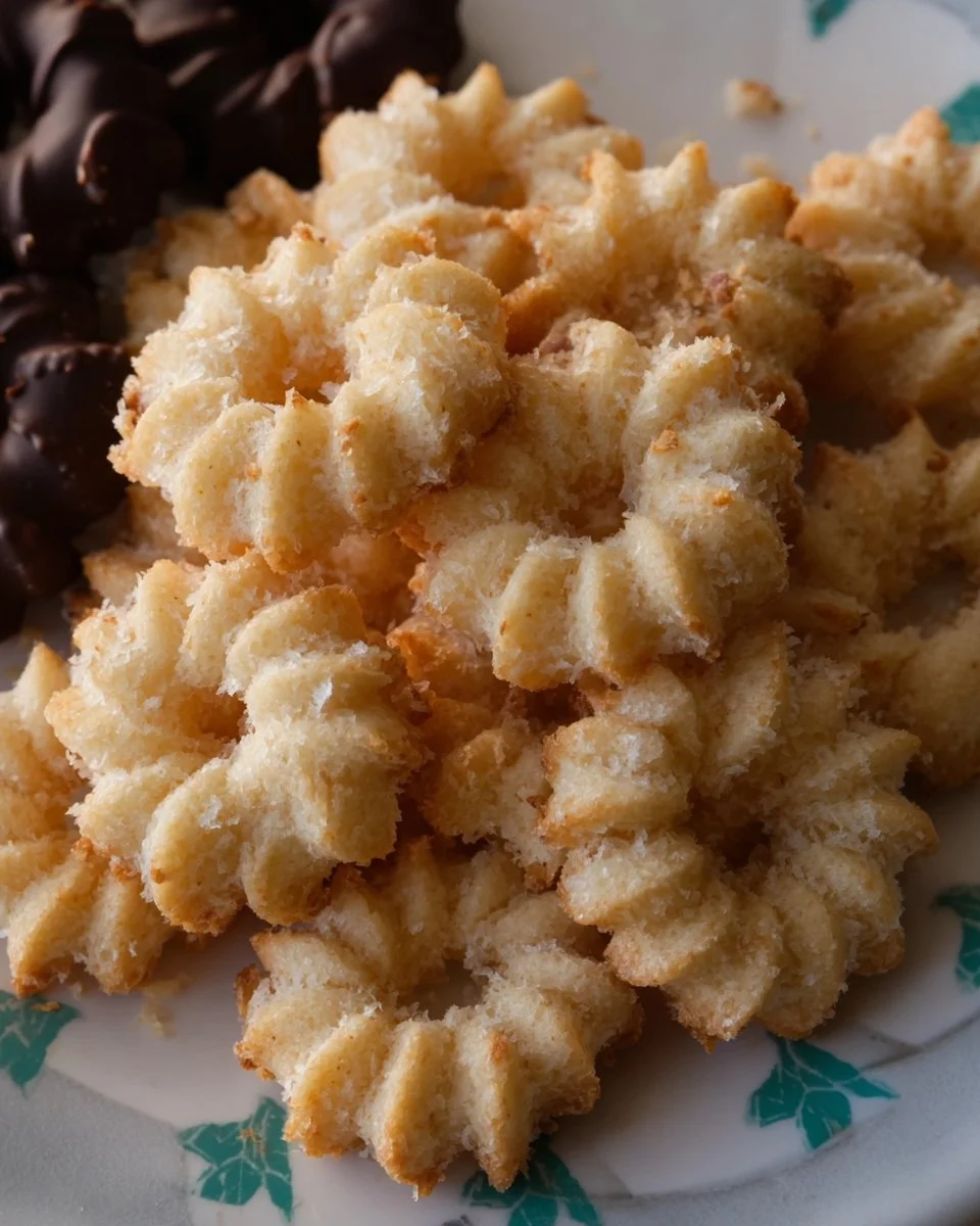 Spritzgebäck Nuss aus dem Fleischwolf auf einem Teller serviert