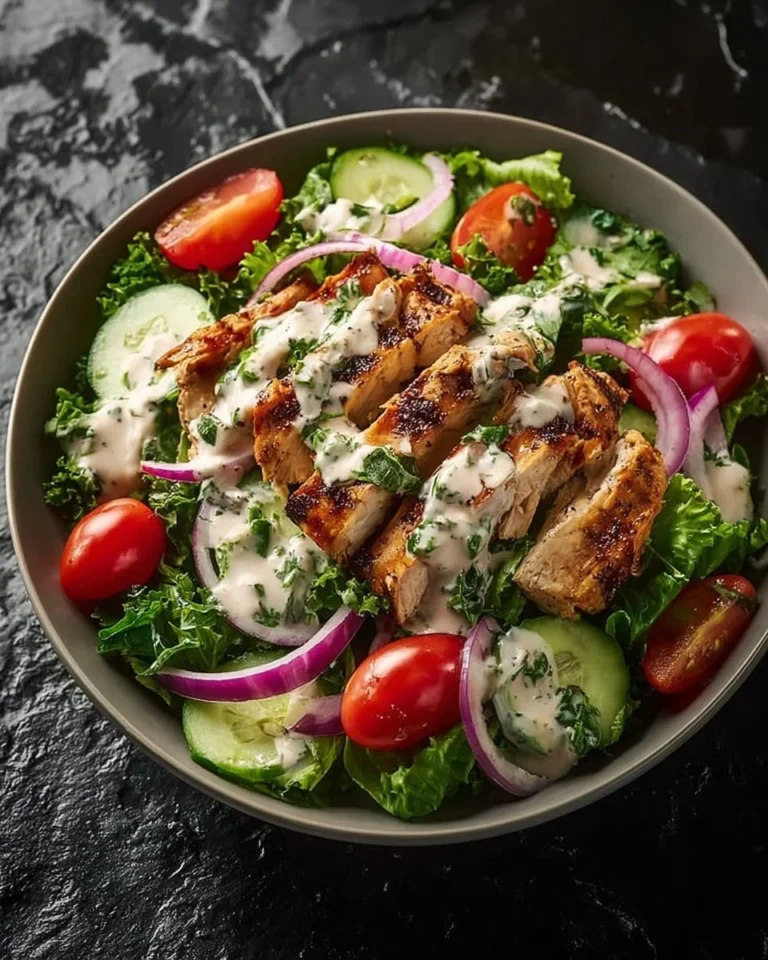 Leckerer Tzatziki-Hähnchensalat mit frischen Zutaten und cremigem Tzatziki-Dressing