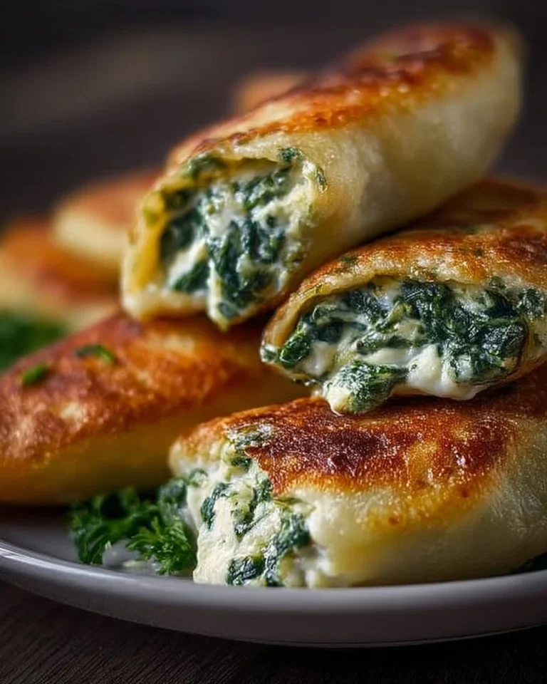 Vegane Kartoffeltaschen gefüllt mit Spinat und Frischkäse.