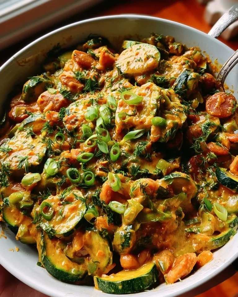 Vegane Zucchini-Bohnenpfanne mit Erdnussbutter in einer Pfanne