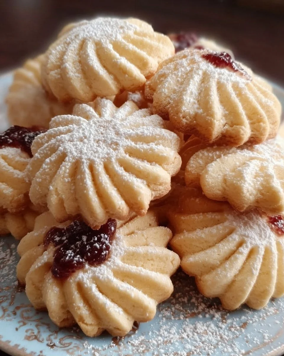 Wiener Plätzchen auf einem festlichen Teller, frisch gebacken und dekoriert.
