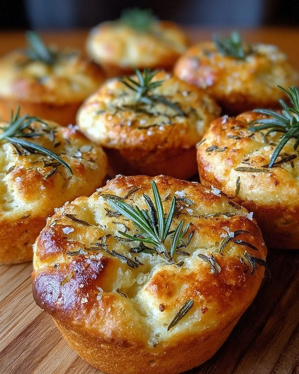 Wunderbare Rosmarin-Knoblauch-Focaccia-Muffins frisch aus dem Ofen