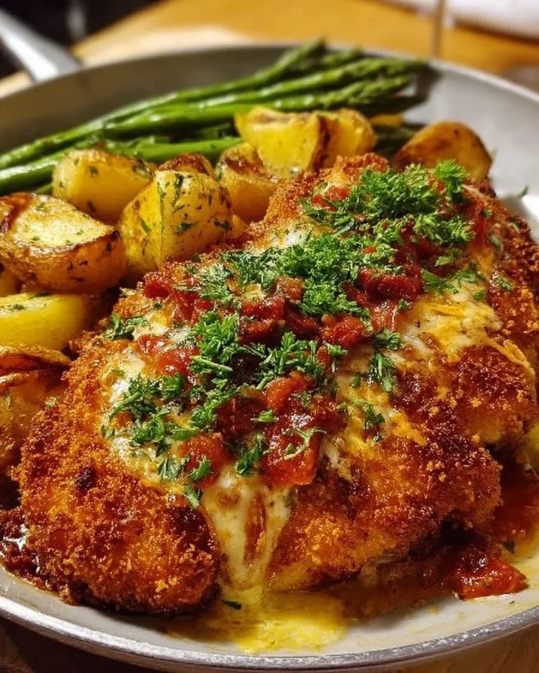 Zigeuner Schnitzel aus dem Ofen mit Beilagen auf einem Teller