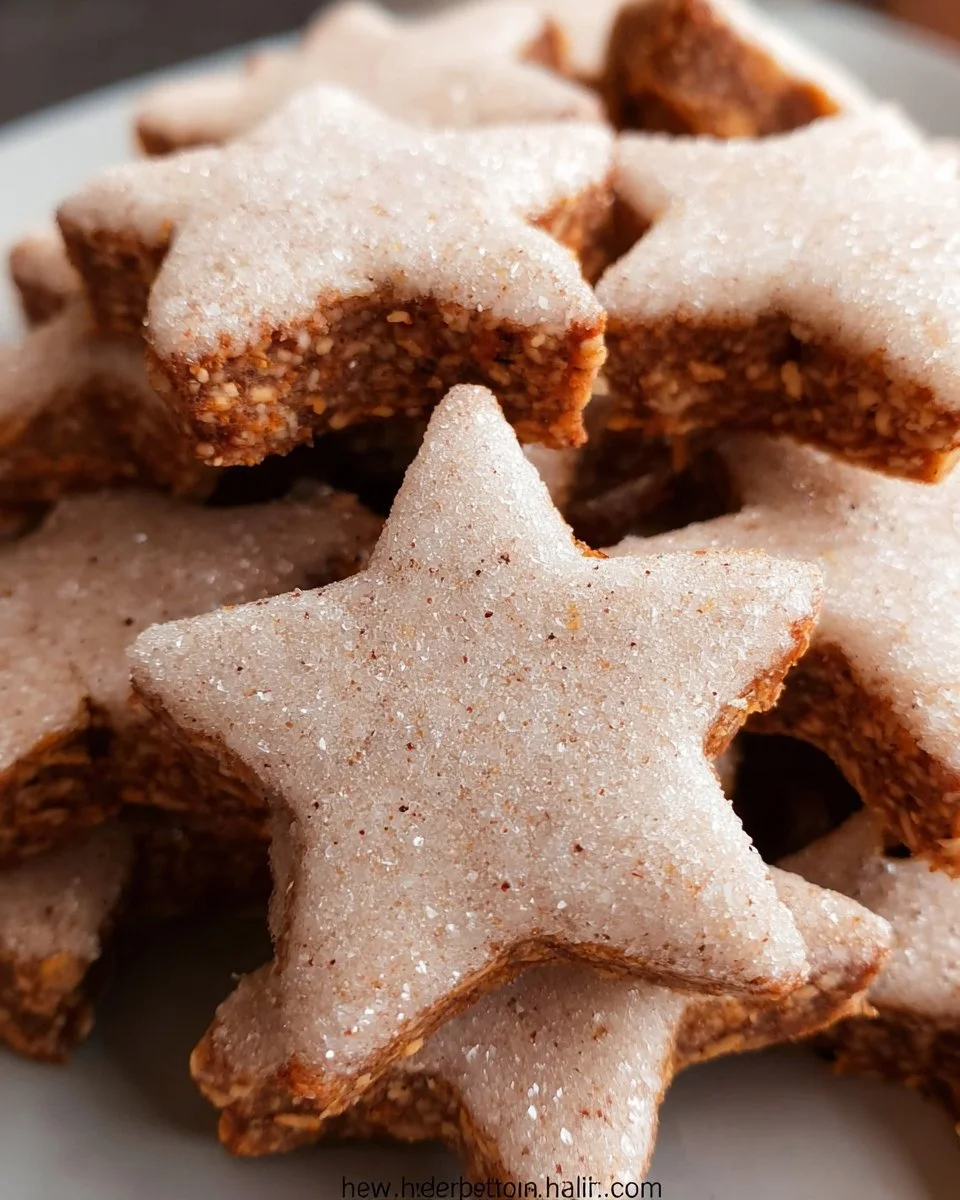 Leckere Zimtsterne, traditionelle deutsche Weihnachtsplätzchen mit Zimt-Geschmack.