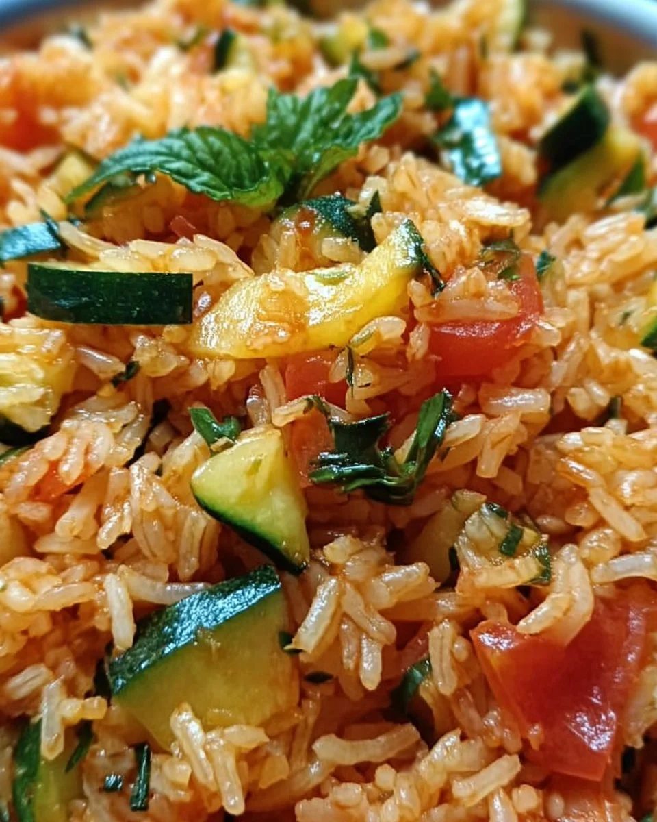 Geschmackvoller Zucchini-Tomaten-Reis mit frischen Zutaten