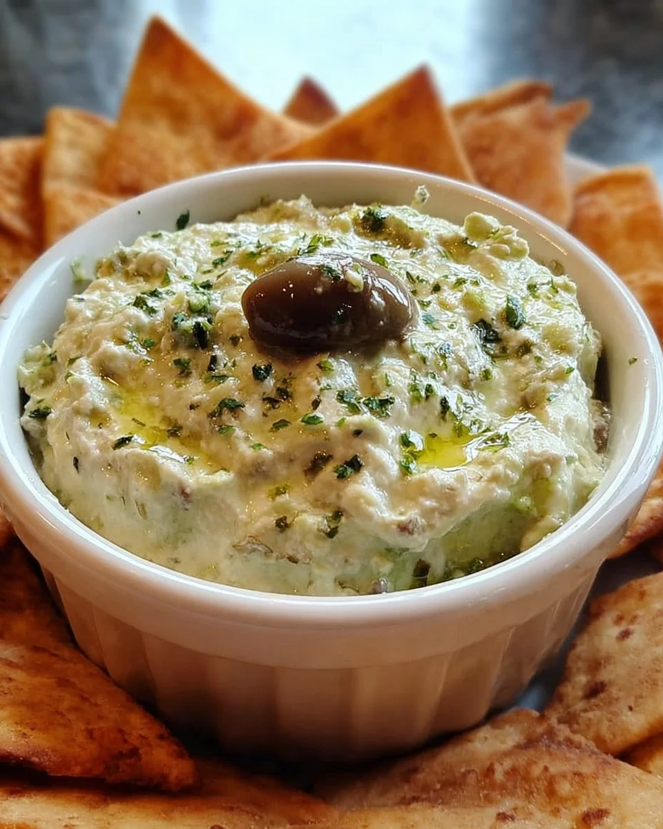 Schneller Grüner Oliven-Dip in einer Schüssel, bereit zum Servieren