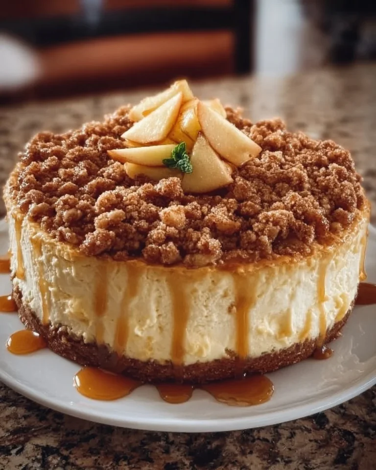 Apfel-Crumble-Käsekuchen mit frischen Äpfeln und knusprigem Topping