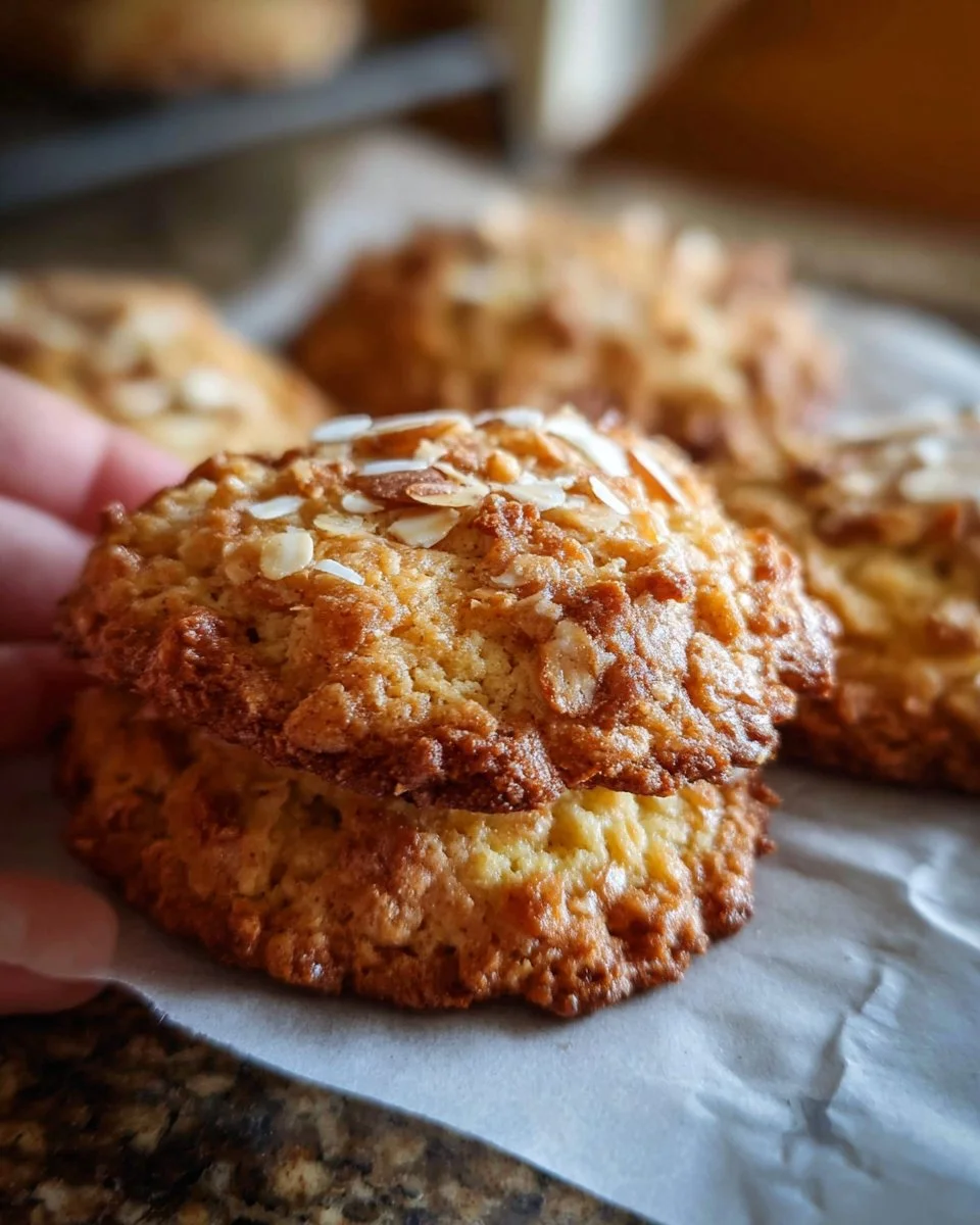 Apfel-Haferflocken-Kekse auf einem Teller mit frischen Äpfeln und Haferflocken.