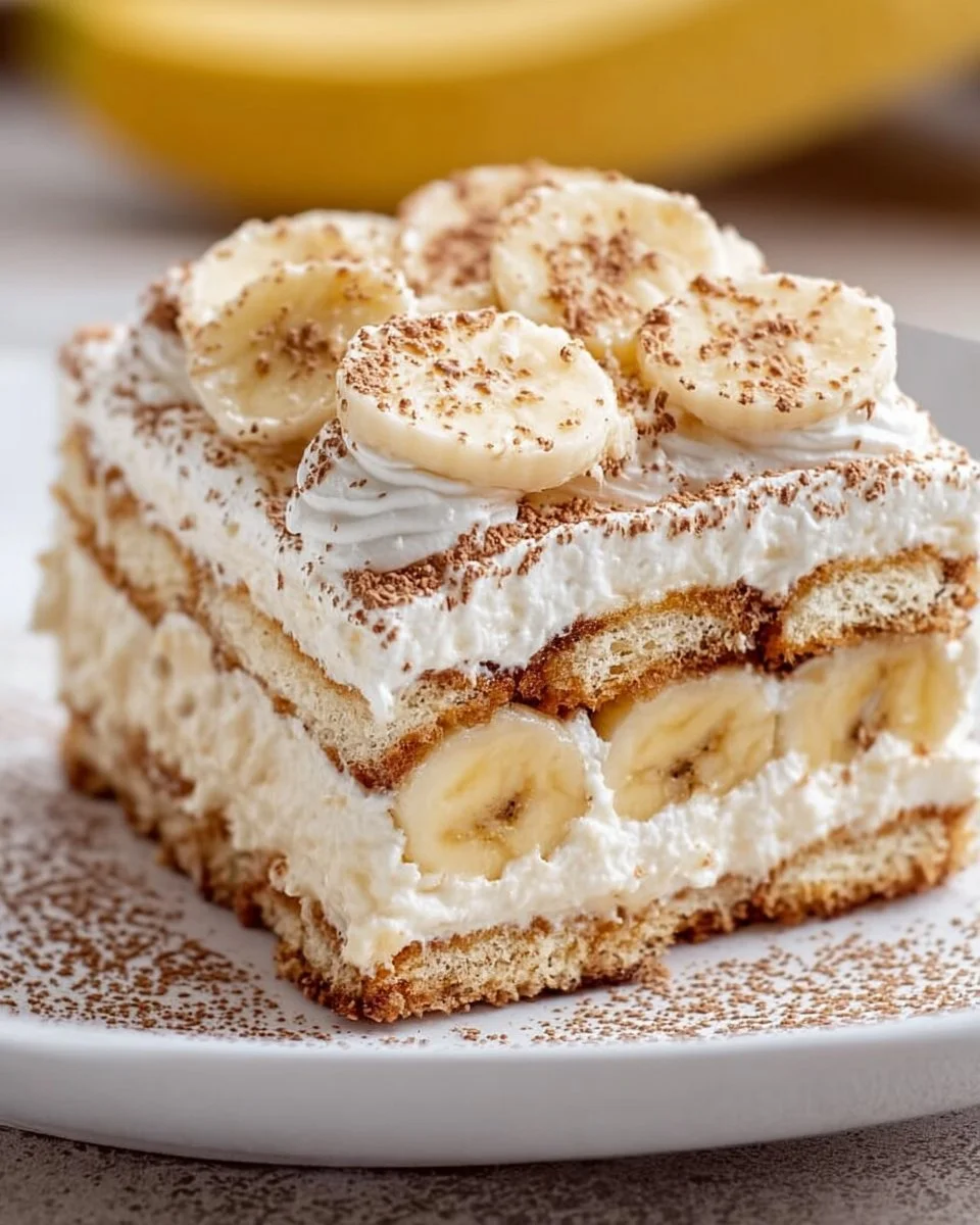 Leckerer Bananen-Eisboxkuchen mit frischen Bananen und Eiscreme