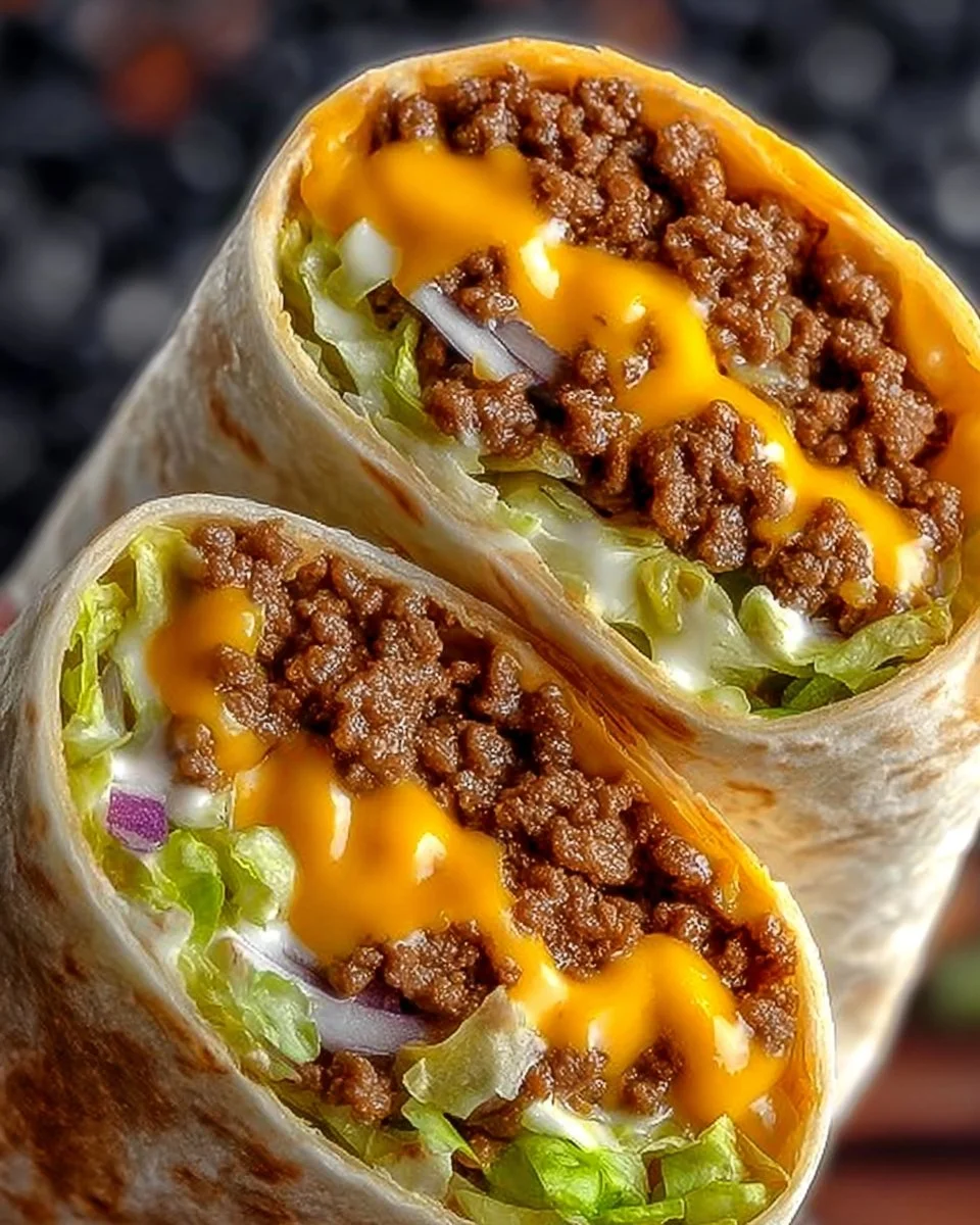 Big Mac Wrap mit Rinderhackfleisch und Käse, appetitlich angerichtet.