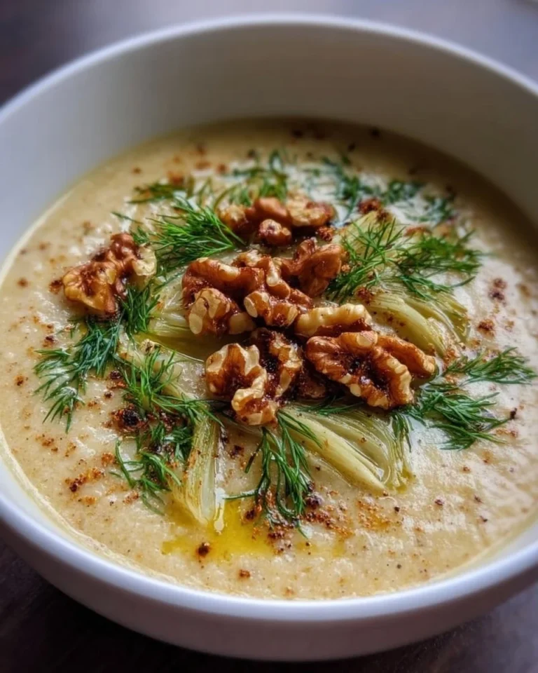 Cremige Fenchelsuppe mit Walnüssen in einer Schüssel