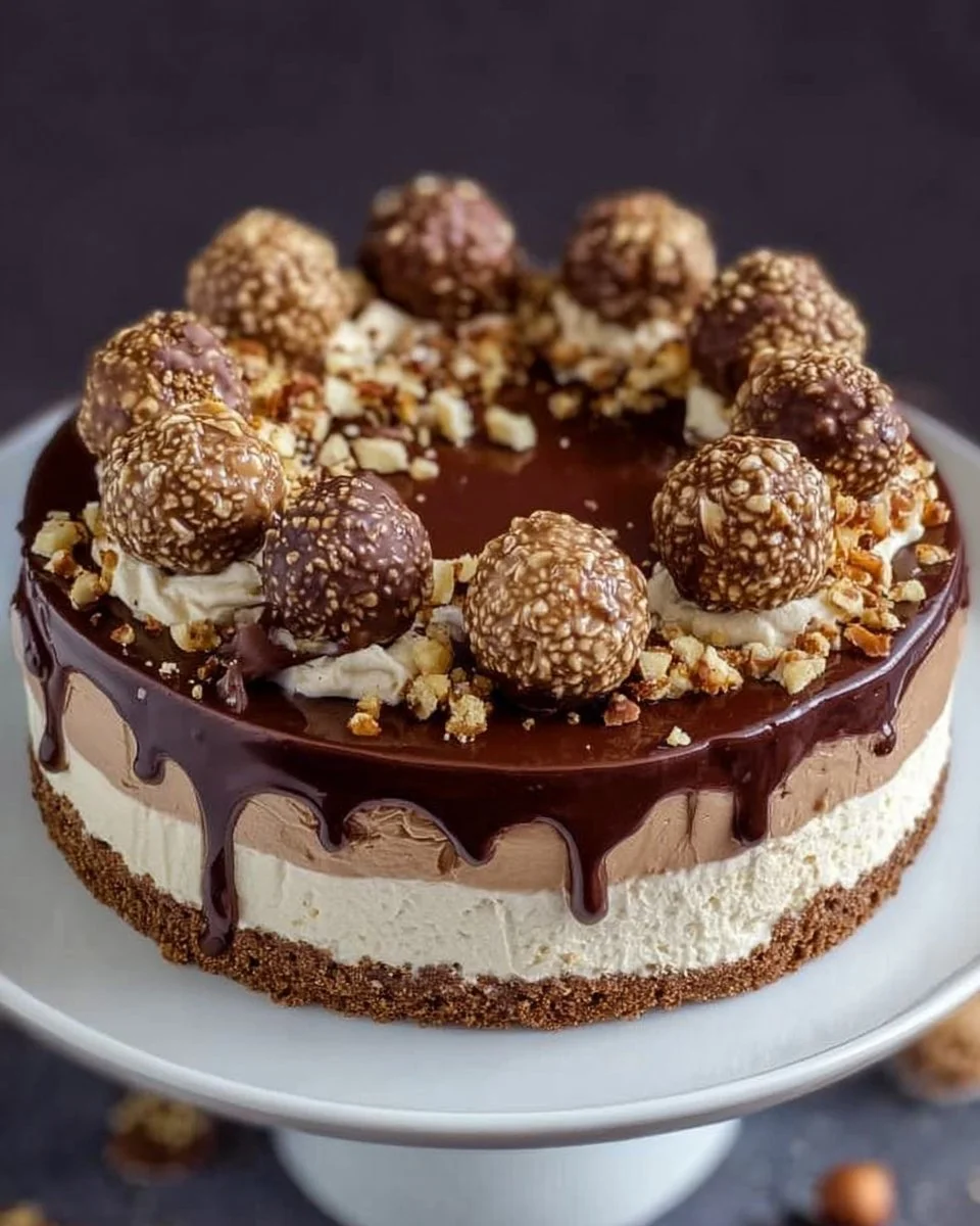 Cremige Ferrero-Rocher-Torte ohne Backen mit Nüssen und Schokolade