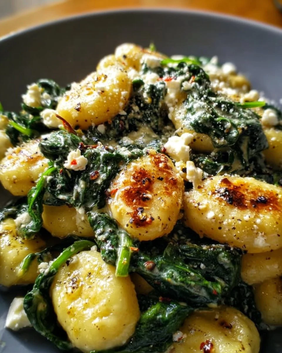 Cremige Spinat-Gnocchi mit Feta in einer schmackhaften Sauce
