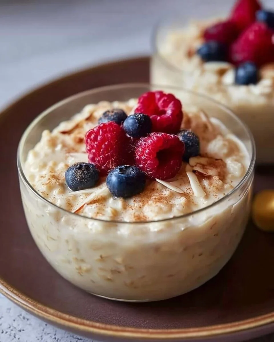 Cremiger Vanillepudding-Hafer in einer Schüssel serviert