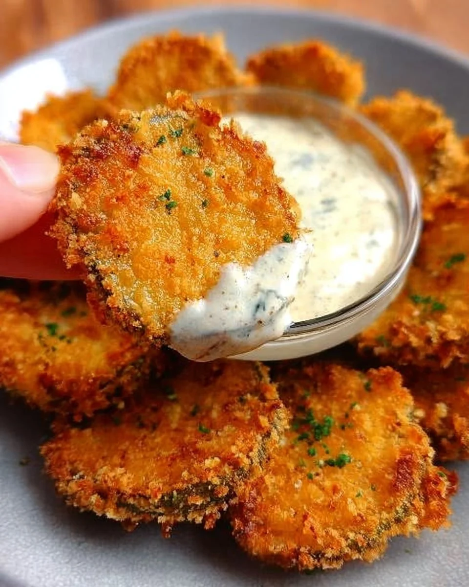 Einfache frittierte Gurken aus dem Air Fryer auf einem Teller serviert