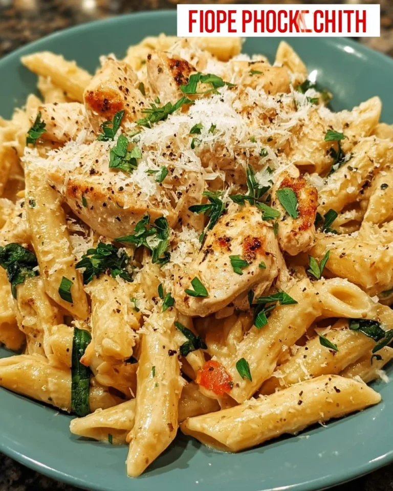 Einfache Knoblauch Parmesan Hühnchen Pasta in einer Schüssel serviert