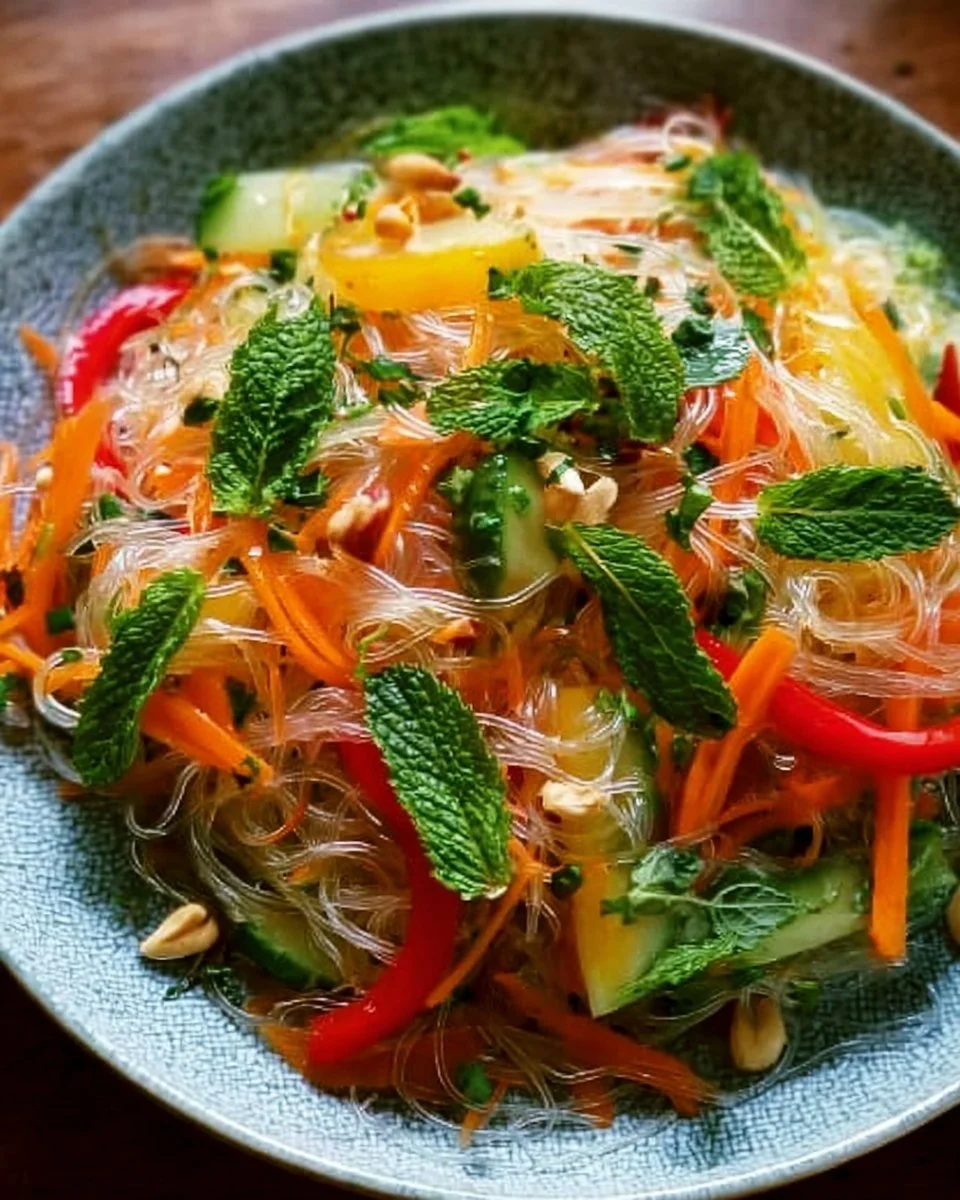 Erfrischender vietnamesischer Glasnudelsalat mit frischen Zutaten und Glasnudeln.
