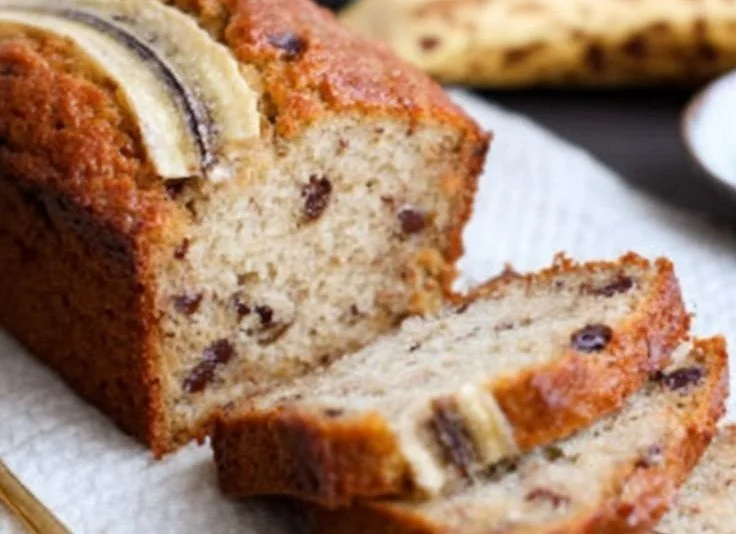 Feuchtes Bananenbrot mit Schokoladenstückchen auf einem Teller