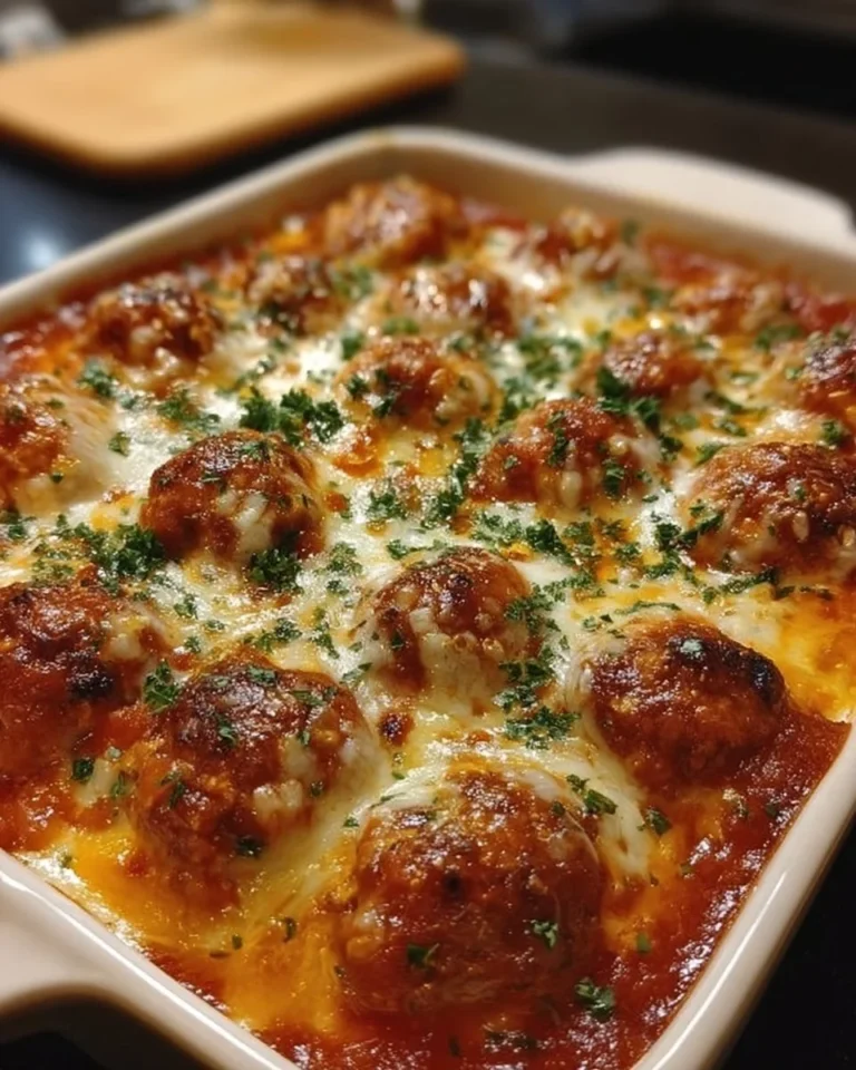 Ein schmackhafter Fleischbällchen Auflauf, frisch aus dem Ofen serviert.